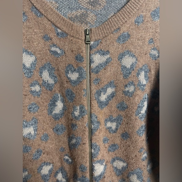Ann Taylor Loft Leopard Animal Print  Wool Blend Front  Zip Cardigan Size XL - Picture 3 of 10